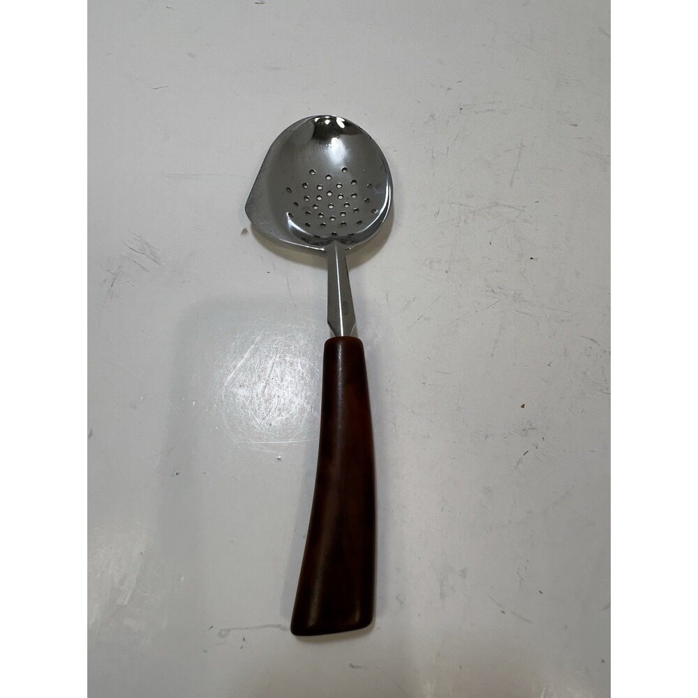 Slotted Skimmer Spoon side Knife Stainless Steel handle Vintage Brown Bakelite
